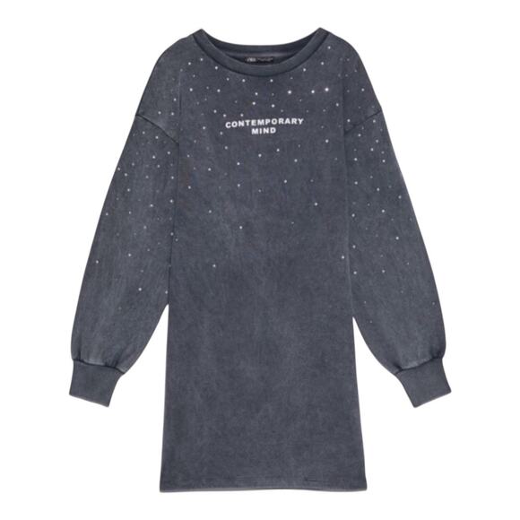 Zara Washed Effect Sweatshirt Dress Size M Gray New 100% Cotton - Picture 1 of 13